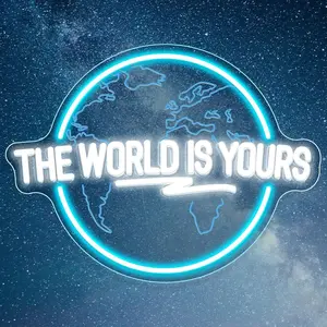 USB Powered Neon Sign, World Is Yours Letter & Earth Design Neon Sign, Led Neon Lights, Novelty Lighting for Bedroom, Classroom, Party, Bar, Camping