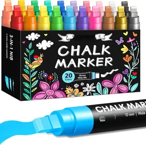 Window Chalk Markers for Glass Washable, 20 Colors  Liquid Chalk Marker with 10mm 3 in 1 Nib Thick Wide Tips, Big Chalkboard Markers,   Pen for Auto, Bistro, Mirror, Poster, Blackboards
