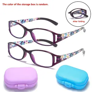 Women's Fashion Portable Foldable Reading Glasses, Elegant Frame Flower Decor, Clear Vision Magnifying Glass, +1.0~+4.0, Includes Case