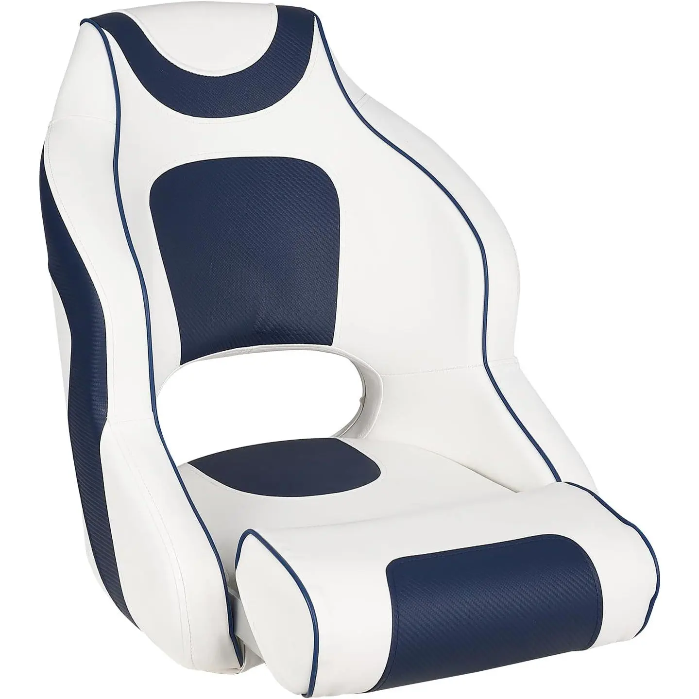 GARVEE Captain Boat Seat, High-Back Marine-Grade Vinyl Bucket Chair, Ergonomic Boating Accessory for Pontoons & Fishing, UV-Resistant, White/Blue, Fishing Stuff, Outdoor, Curved Armrest, Easy Global Installation, High-Density Foam Padding