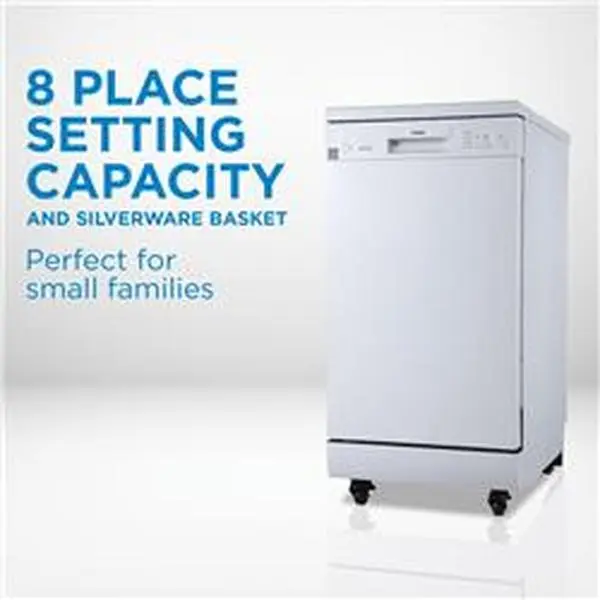 Danby DDW1805EWP 18 in. Wide Automatic Portable Dishwasher with Stainless Steel Components, Quick Connect Feature - Ideal for Condos, Small Kitchens, White