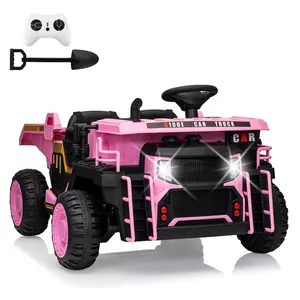 GARVEE 24V 2-Seater Electric Ride-On Dump Truck with R/C Control, 2WD/4WD Motors, 4.4 Mph Speed, Electric Dump Bed & Shovel, EVA Tires, Music Player, Soft Start, and Spacious 19" Seat in Pink