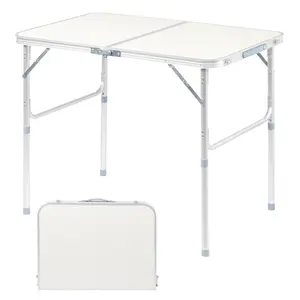 3Ft Home Use Aluminum Alloy Folding Table – Silver Frame Outdoor Indoor Dining Table, 35.4 Inch Compact Design, 30KG Capacity, Lightweight Portable Camping Picnic Table