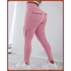 Womens Butt Lifting with Flap Pockets High Waist Tummy Control Workout Cargo Leggings Yoga Pants