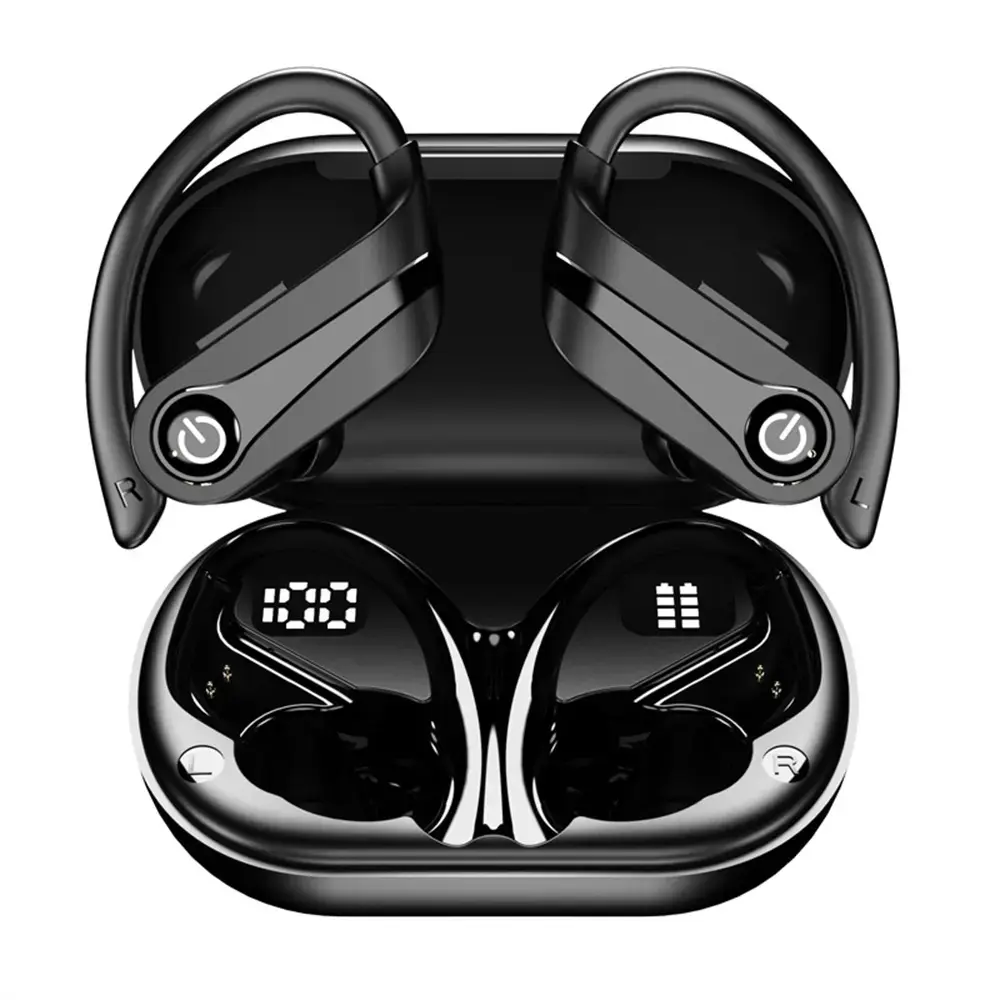 Bluetooth Headphones Wireless Earbuds 30Hrs Playtime IPX7 Waterproof Digital Display Sport Ear Buds with Earhook Mic in-Ear Earphones Stereo Sound Earbud for Workout Running Exercise Gym