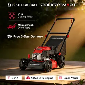 PowerSmart Lawn Mower Gas Powered, 18-Inch 144cc Engine 2-in-1/3-in-1 Walk-Behind Push Lawn Mower, Oil Included, DV8618C/DV8618P(S)