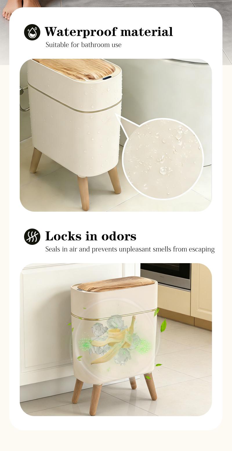 Pukomc Smart Sensor Trash Can with Wood Grain Lid, Automatic Motion Sensor Garbage Bin for Kitchen, Bathroom, Office