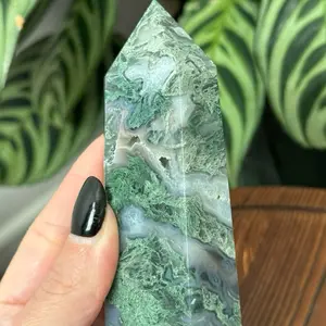 Moss Agate Towers - Natural Green & White Crystal Healing Stones for Home Decor & Meditation