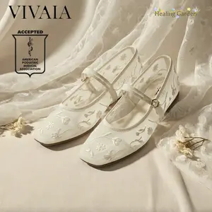 VIVAIA Women's Square-Toe Knit Mary Janes Ballet Arch Fit Flats,  APMA, Machine Washable / Blister-Free Flats / Foldable & Lightweight Retro Chic (Margot Mary Janes)