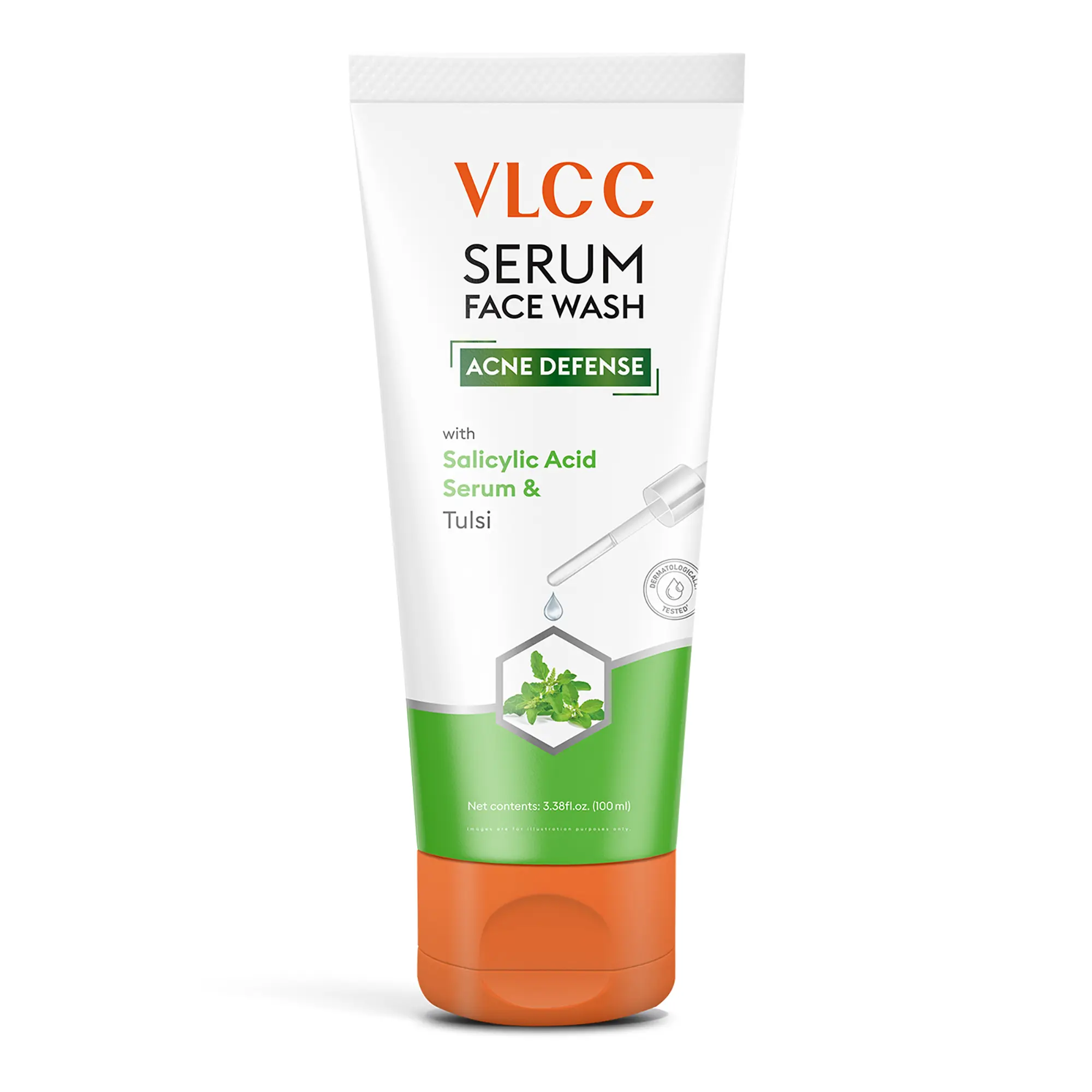VLCC Acne Serum Face Wash - Facial Cleanser with Salicylic Acid - Gentle Acne Face Wash for Women and Men - Tulsi Extract - 3.38 oz
