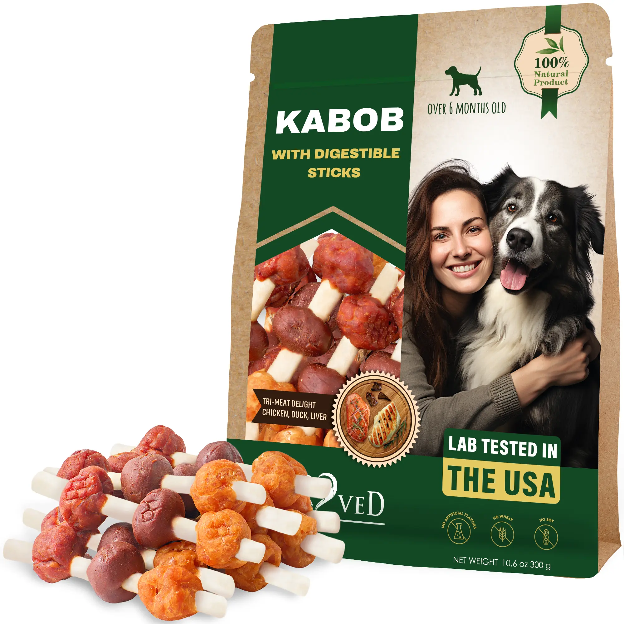 Beloved Pets Kabob Dog Treats - Meat-Based, Natural Flavor, Vegetable Glycerin-Infused Duck & Chicken, Gluten Free, Stick Shape, Kabob Format Offers Satisfying Bites, Puppy-Safe Chew Snacks for Training & Oral Support