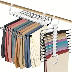 2-piece 5-layer high-efficiency pants Space Saving Stainless Steel hanger with anti-slip design, perfect for organizing items such as shawls, jeans, and trousers. skirt holder Clothes Organizer