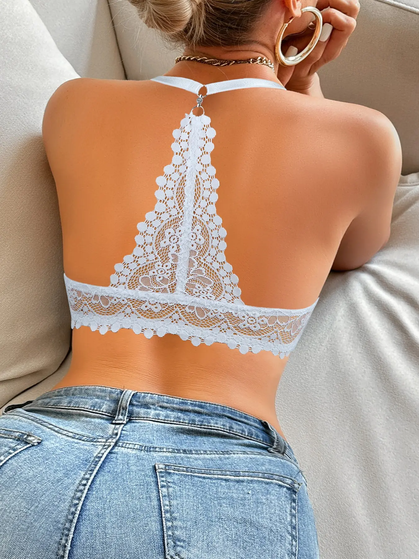 Women's Sexy Lace Backless Front Buckle Bra, Chic Elegant Comfortable Breathable, Suitable for Backless Womenswear, all Seasons Everyday Wear