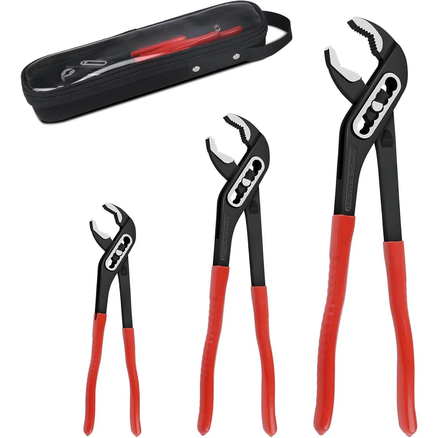 Heavy Duty Multi Function Adjustable Wrench Pliers Tool Set - 12/10/7 in Curved Jaw Pliers with Quick Adjustment Lock, Double Guide Rail Design, Durability, Portability for Gripping, Repair (HT0323)