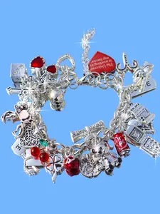 Cherry Bear Charm Bracelet, Vintage Heart DIY Bracelet, Cherry Cross Heart Bracelet, Angel Heart Cross Bracelet, Unique Jewelry Gift