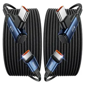 Toocki USB C Cable [2Pack, 10ft] 100W Right Angle Fast Charging Cord, Nylon Braided USB 2.0 Cable for iPhone 16 15 Pro Max, iPad Pro, Samsung Galaxy S24 S23, Switch, MacBook Pro, Pixel
