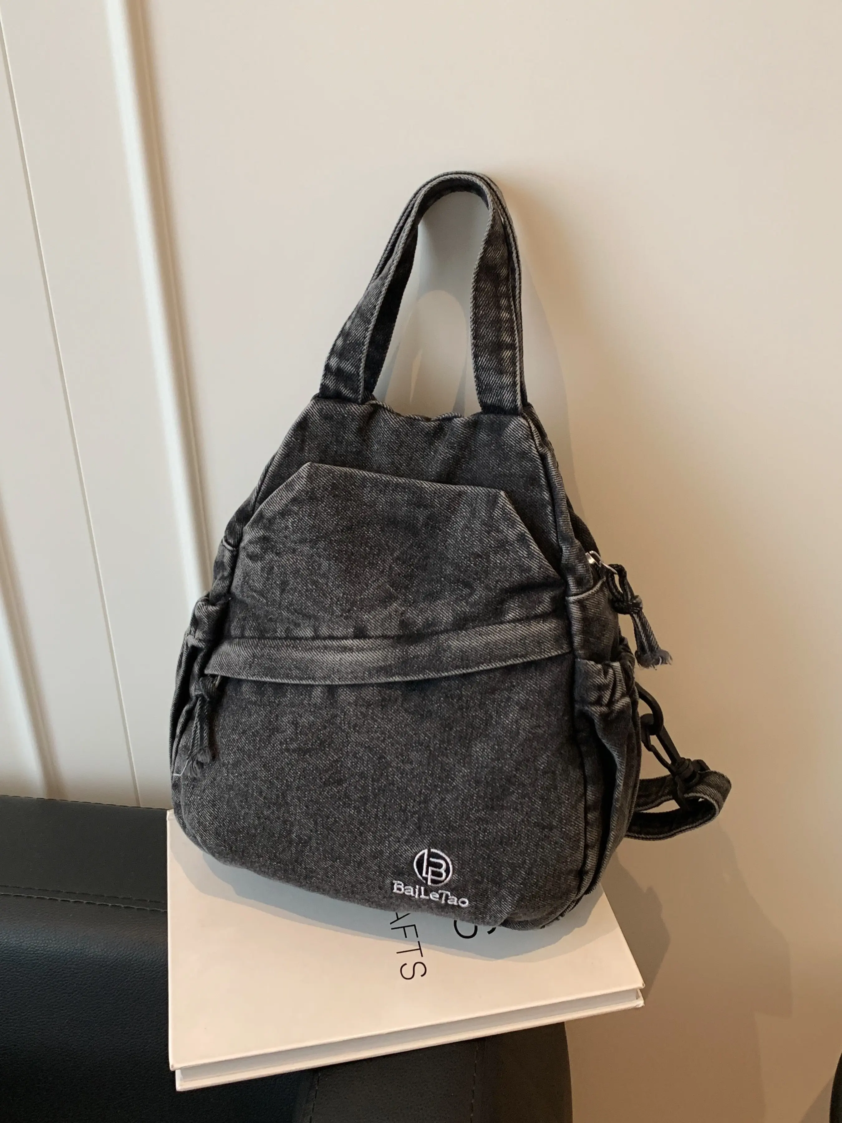 Women's Denim Drawstring Backpack, Casual Multi-Use Small Shoulder Bag, Stylish and Practical Design, Perfect for Daily Use, Stylish Daypacks, Casual Daypack Backpacks