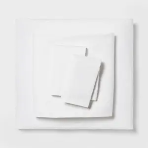 Full Easy Care Cotton Blend Sateen Sheet Set White - Room Essentials: 225 Thread Count, Includes 2 Pillowcases & Fitted Sheet