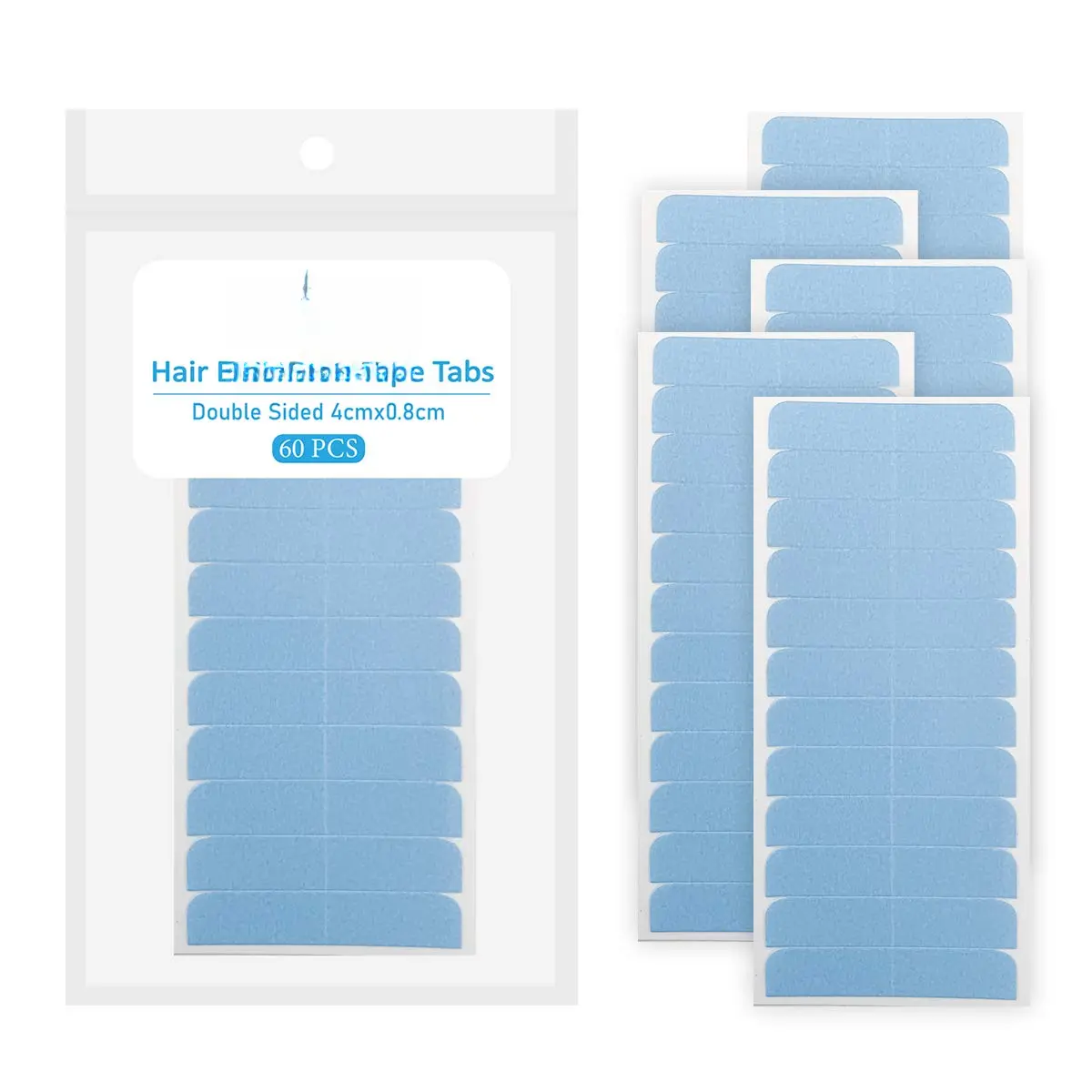 60 count Hair Extension Tape Tabs Double Sided Extension Tapes for Replacement 4cm x0.8cm (Blue)