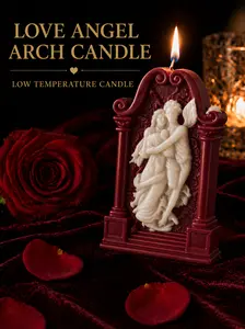 [Wildry] Extra Large Romantic Angel Candle – Low Temperature Wax, Fine Silver Glitter Finish, Handcrafted Arch Couple Design, Aesthetic Gift for Her