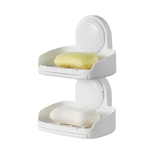 VEVOR Soap Holder for Shower, TikTokShopBlackFriday, Double Layer with Suction Cup, Wall Mounted NO-Drilling, Strong Suction Bar Soap Sponge Holder, Self Draining Soap Saver, for Shower Bathroom Bathtub Kitchen, Removable