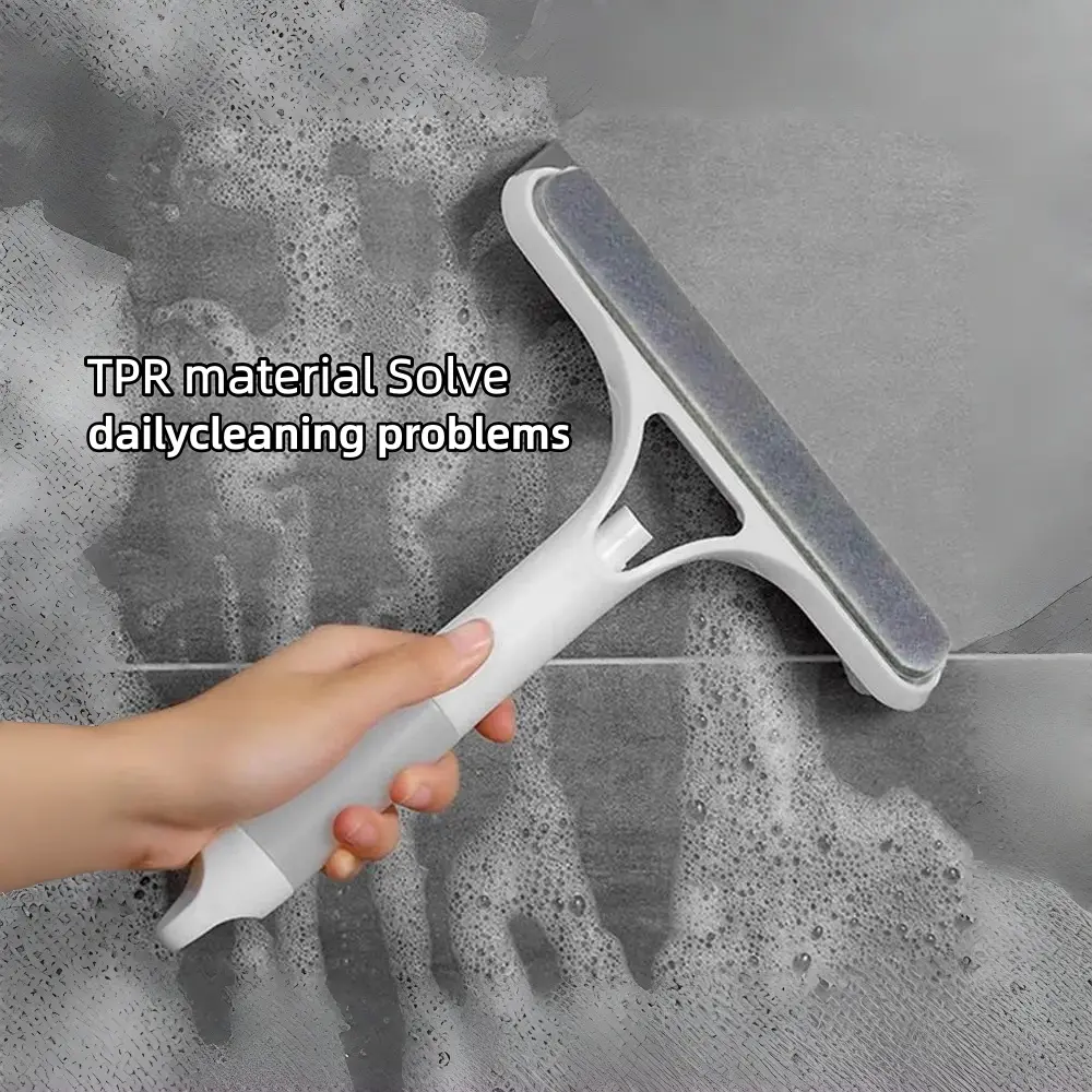 2025 New Multifunctional Durable Silicone Shower Squeegee - Spray+Scraper, Microfiber Scrubber - Home Cleaning Tool for Shower/Mirror, Window, Sink