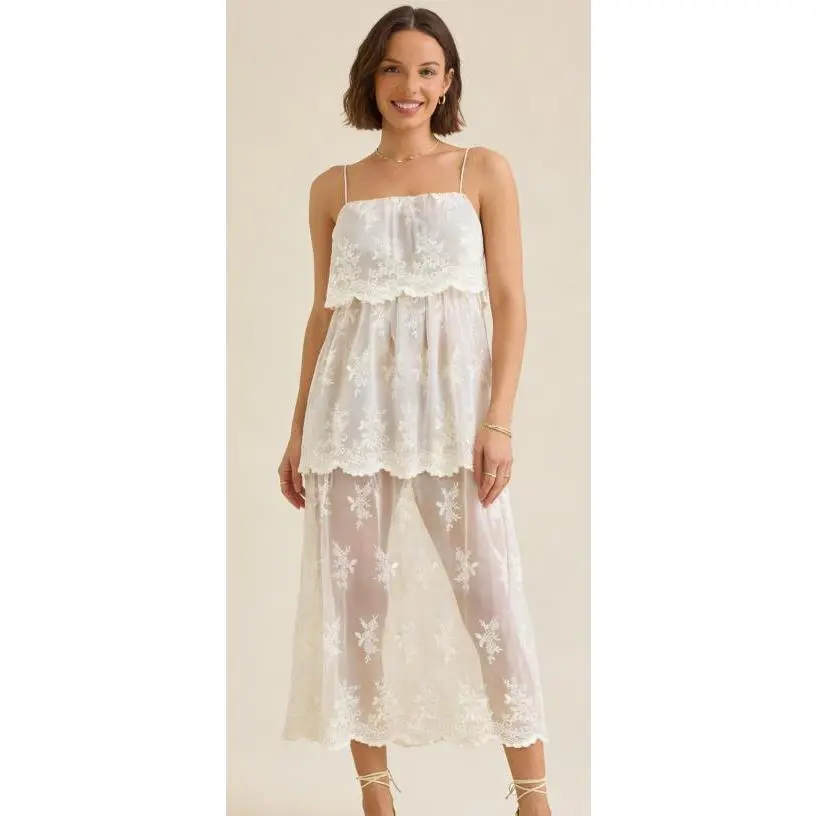 Women's Halter Sundress, Ivory White Embroidered Sleeveless Style, Multi-Layered Breathable Polyester Dress for a Summer Wedding, Lady, Casual, Piece, Halter Neck, Going Out, Flattering Cut
