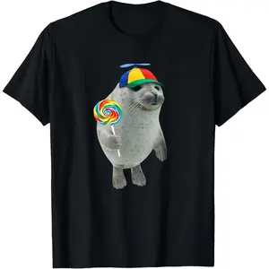 100% CottonSilly Seal with Lollipop Meme T-Shirt