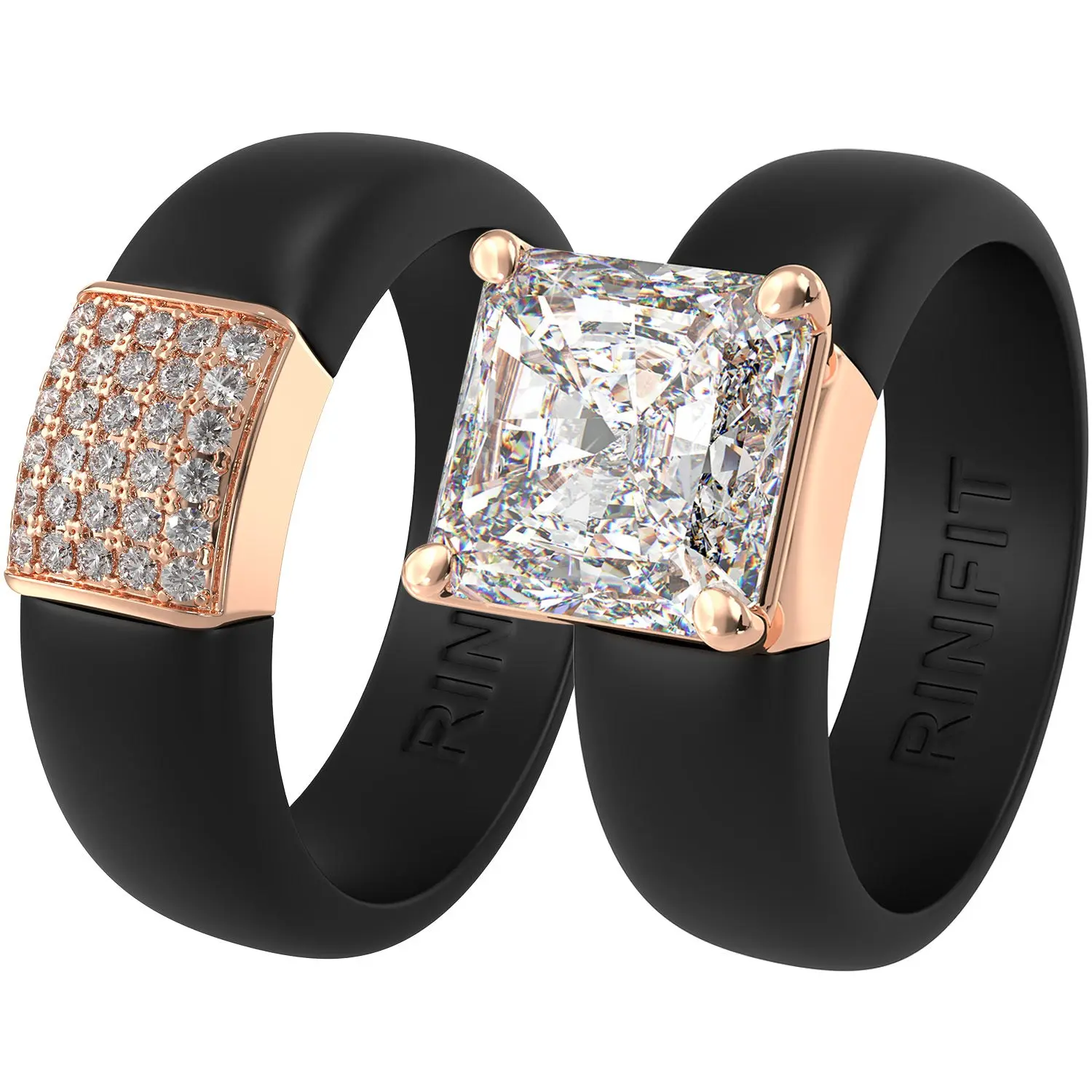 Set Silicone Ring – 8×8 mm Princess Cut CZ | Patented Design - GlowStone Collection