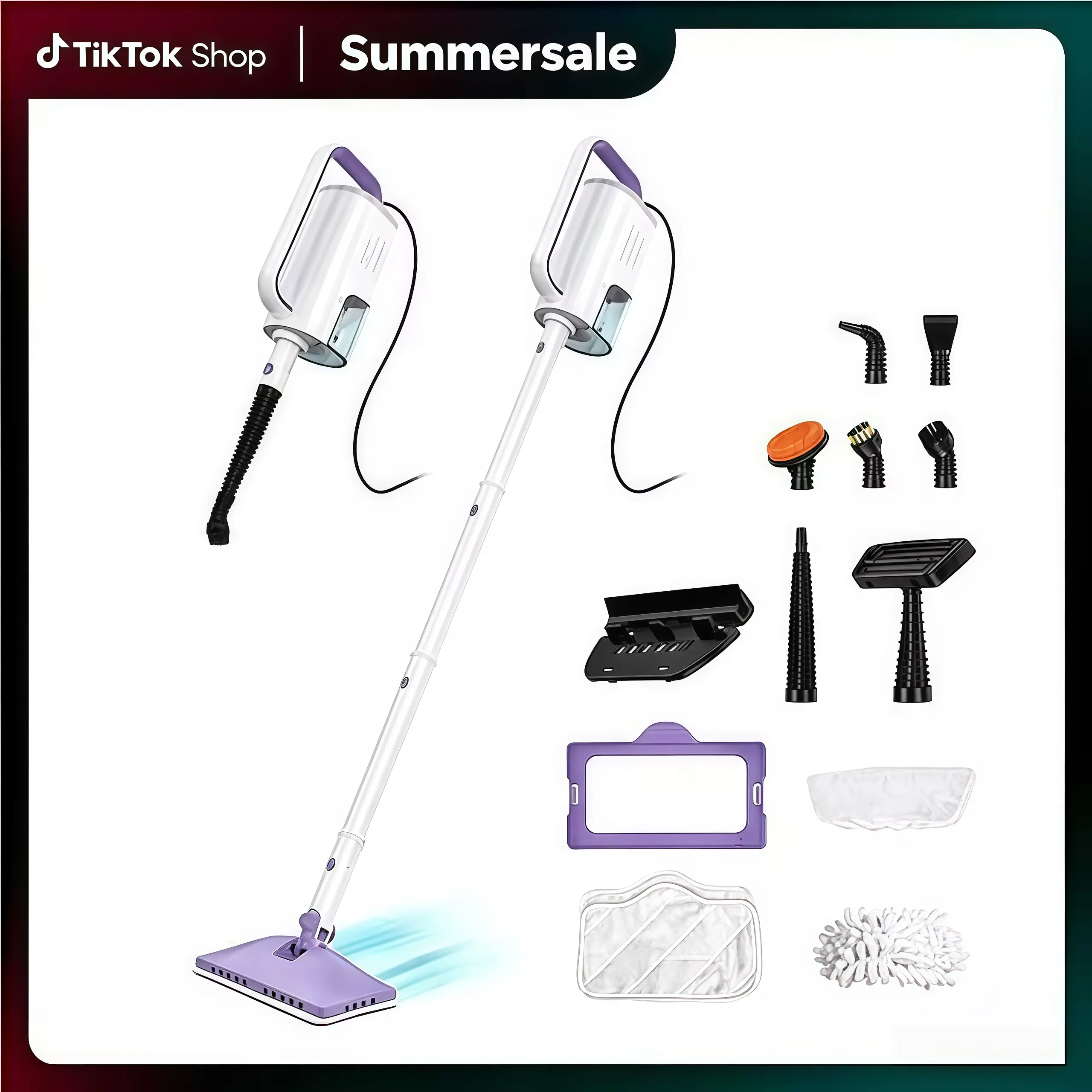 [SummerSale]12-in-1 Steam Mop  Floor Cleaner with Detachable Handheld Steamer for Walls, Grout, Floors, Tiles, Carpets & Grease. Includes Multi-Function Accessories Cleaning Tools Cleaning Set