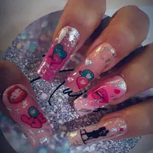 Handmade Press On Nails with 3-D Charms Set of 10 3d charms hand made press-on nail