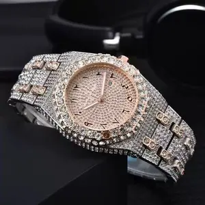 Luxury Automatic Moissanite Diamond Watch for Men – Full Iced Out Arabic Dial, Stainless Steel Case, Mechanical Wristwatch