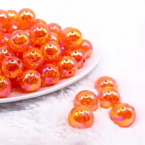 16mm Bright Orange Crackle AB Bubblegum Beads