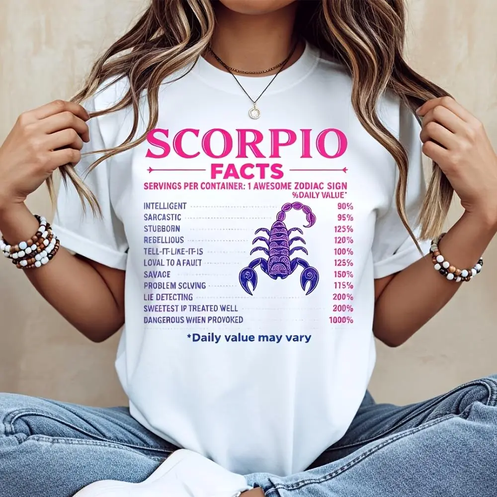 Scorpio Facts Zodiac Sign Graphic Tee, Funny Astrology Horoscope T-Shirt, Birthday Gift For Women, Casual Daily Wear Summer Top