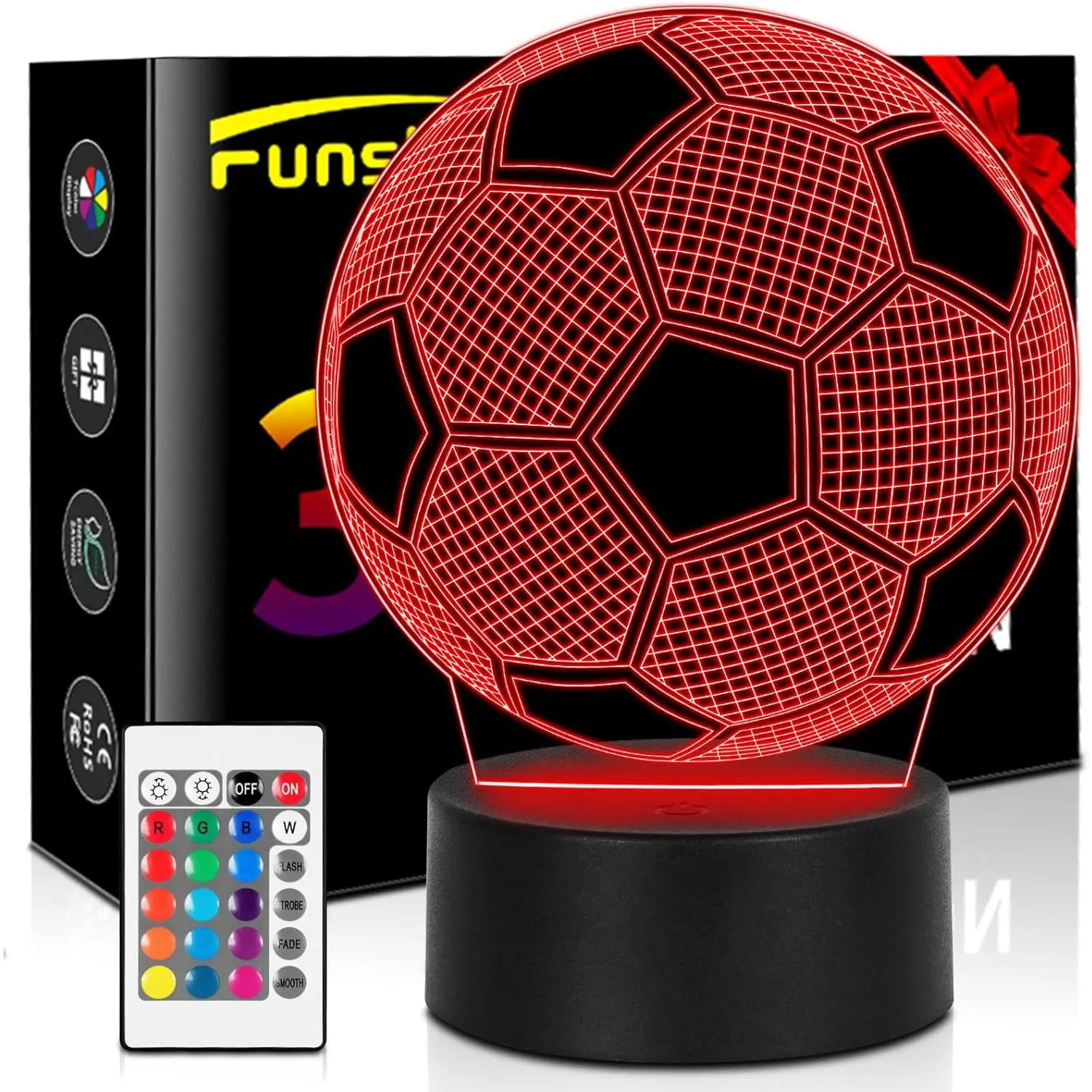 Soccer Lamp, Soccer Gift, Soccer Room Decor Night Light,Soccer Decor for Boys Room, 16 Colors 4 Light Models Changing with Remote Control