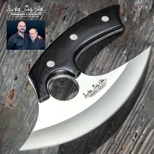 Hibben Legacy Ulu Knife   6 1/2” 5Cr15 stainless steel blade   7 5/8” overall   Pakkawood handle   leather belt sheath included