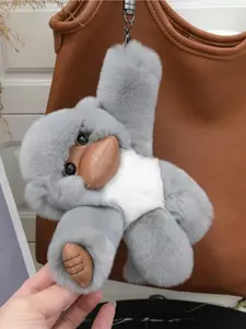 Cute Plush Monkey Keychain, Faux Sable Fur Bag Charm, Monochrome Animal Toy Gift, Soft & Stylish Accessory for Everyday Use, Keychain For Bags