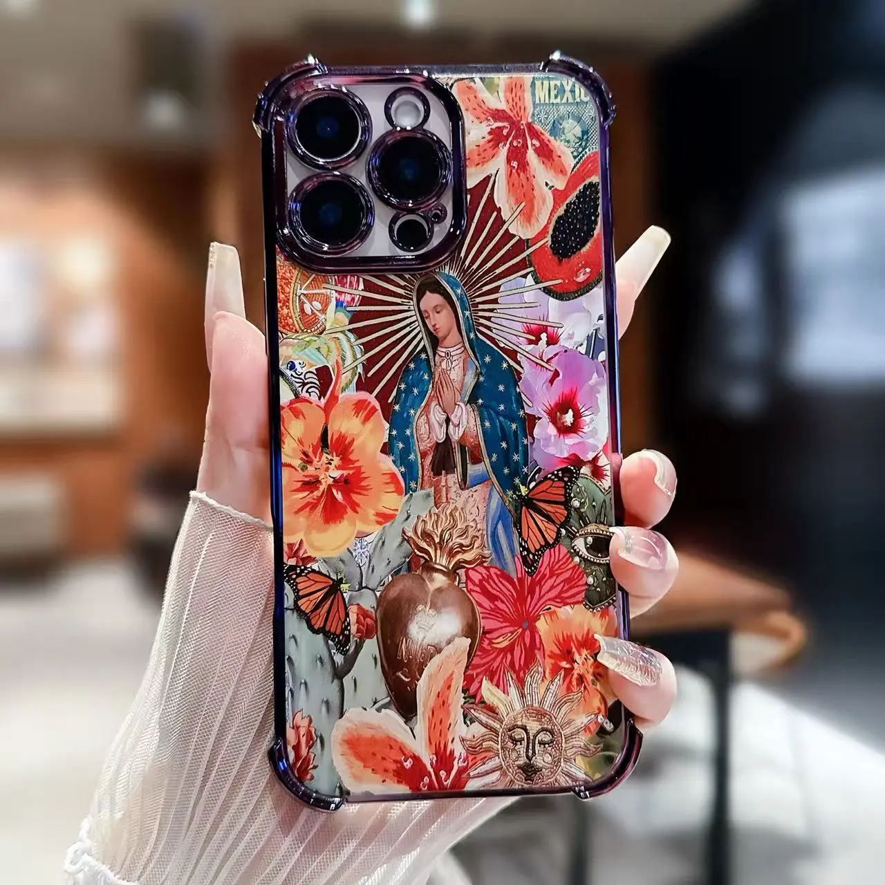 Virgin Mary airbag electroplated shell, four-cornered airbag anti-fall electroplated frame design, suitable for iPhone17, 16, 15, 14, 13, 12, 11 and more models, give gifts for men and women, smartphone case