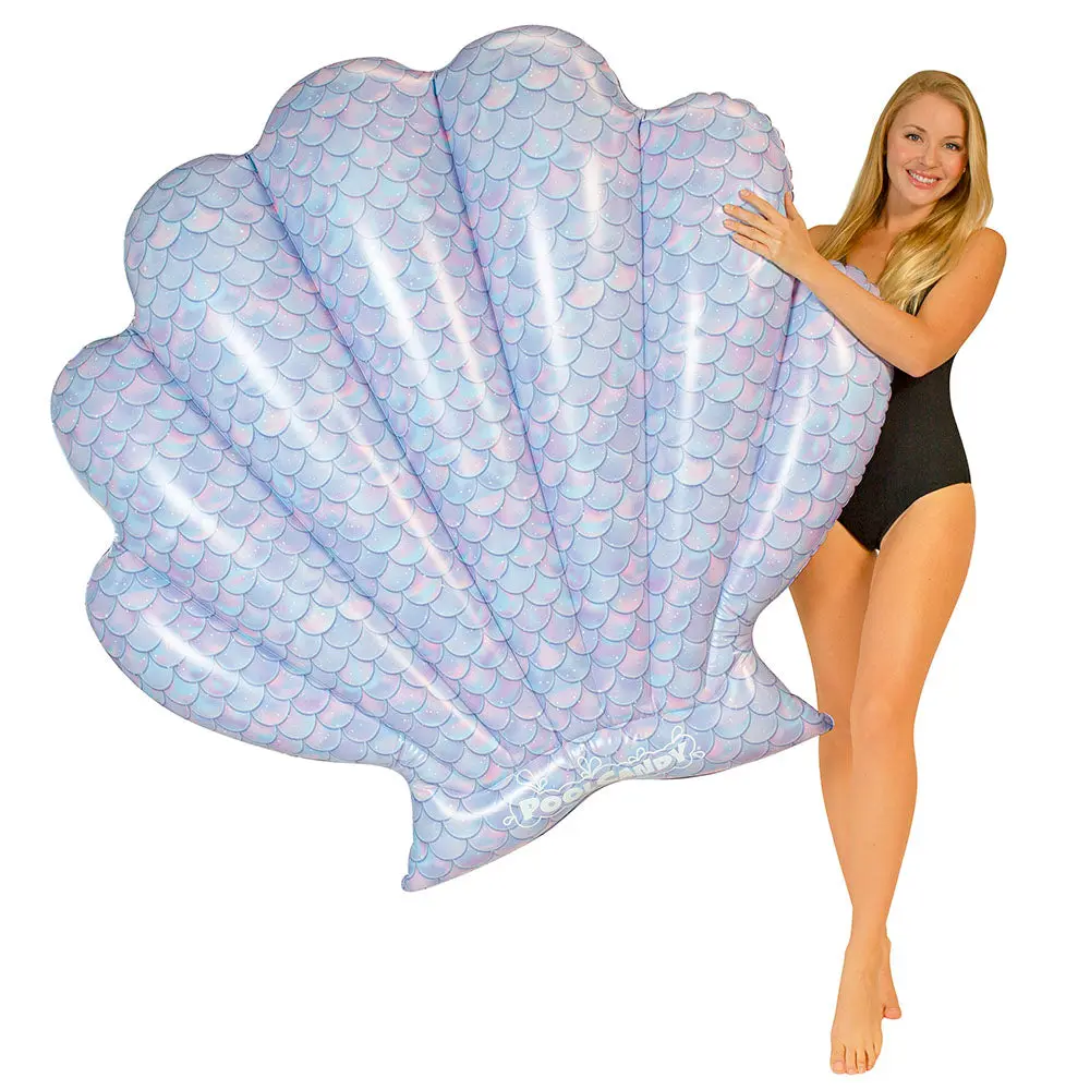 PoolCandy PVC (Polyvinyl Chloride) Oyster Shell Pool Float, 60x69in, Elegant Mermaid Scale Print, Holds 1 or 2 Adults, Wide-Body Recreational Water Toy for Ages 12+