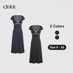 Cider [2 colors, size 0-26] Knit V-neck Spot Bowknot Midi Dress