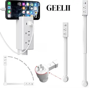 EZ Outlet Extender Outlet electrical Mountable Multi Plug Wall Outlet, with USB-A USB-C & 2 AC, Extendable 22-34" Rotatable 180°, Surge Protector Power Strip,UL-certified power cord,ideal for behind furniture in home/office