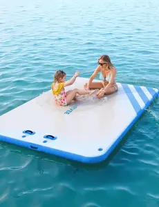 Garvee 8x6 ft Inflatable Floating Dock Air Dock Platform Floating Island Raft with Rope Ladder Non-Slip Surface Swimming Water Platform for Pool Beach Ocean
