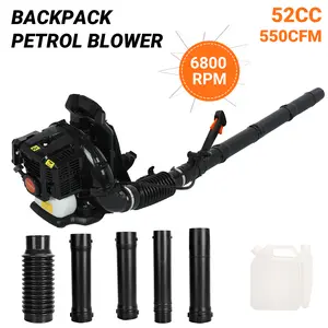 Portable Backpack Gas-Powered Leaf Blower, 52CC 3HP 2-Stroke High Power Output Tool with 550CFM Air Cooling, Outdoor Garden Cleaning for Grass Lawn and Snow Removal (550CFM 52CC-Black), Adjustable Strap