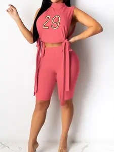 The Duo # Sets- 2-Piece Coordinating Top & Bottom Fabric 95% Polyester 5% Spandex Women's Fashion Suits Short Womenswear