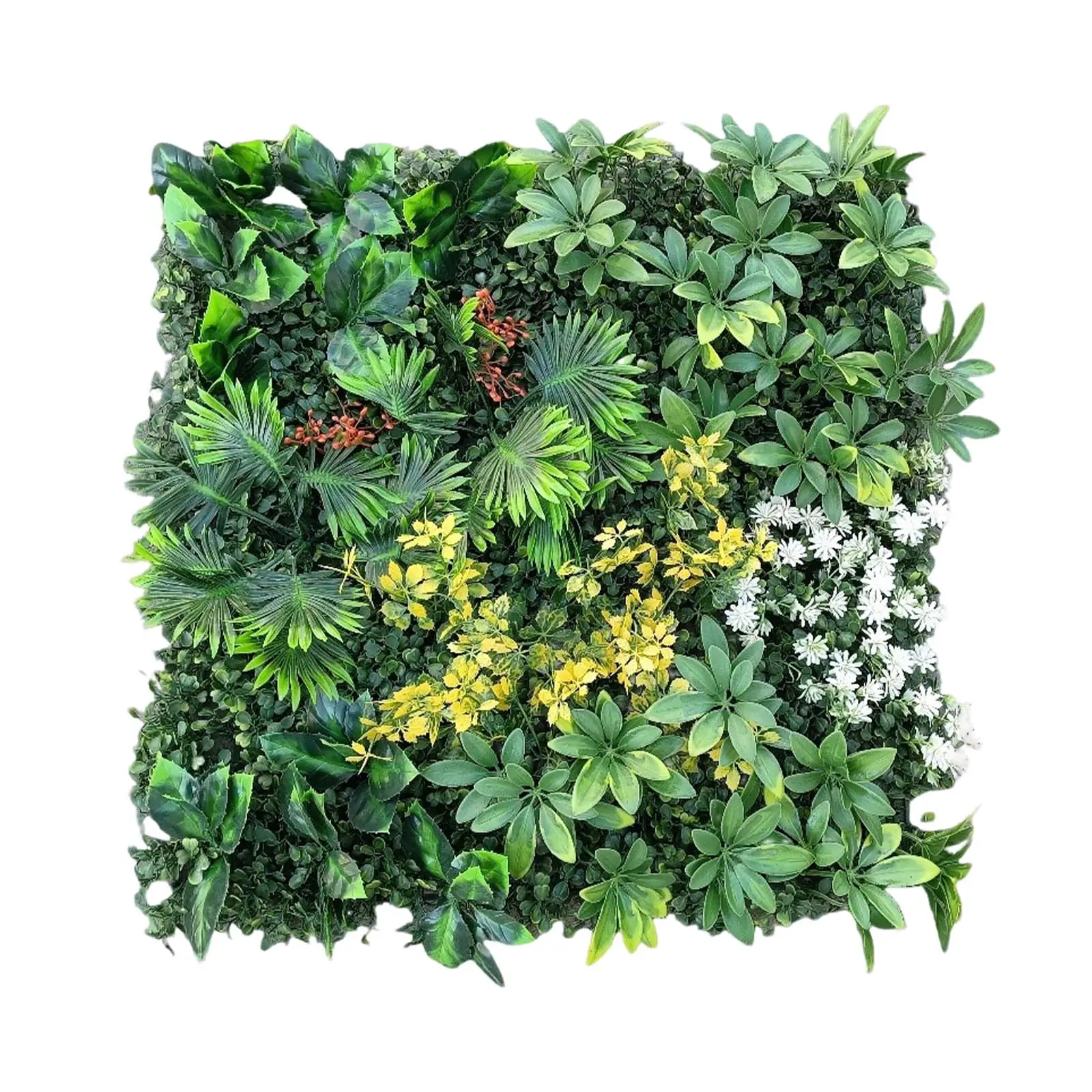16pcs Lifelike Fake Plant Green Wall Decor Set - 50x50cm Plastic Grass, Leaf, Artificial Mixed Flower & Decorative Fruit Greenery, Outdoor/Indoor Background, Balcony Door Accent