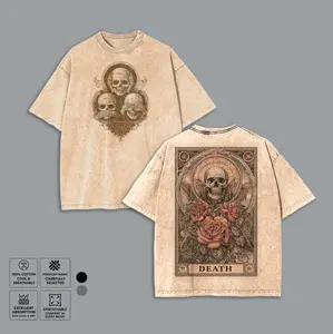 Hear See Speak No Evil Skull Graphic Shirt, Retro Death Tarot Card Washed T-Shirt, Heavyweight Cotton Streetwear, Unique Gift for Gothic Lovers