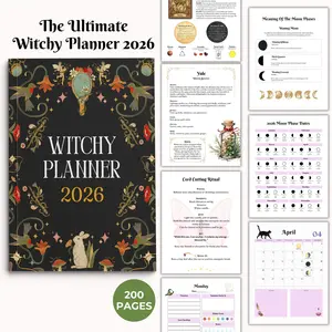 2026 Magic Spiral bound Planner Calendar with Moon Phases, Zodiac Layouts, Gothic Style Notebook, Ritual Reminders, Gratitude Journal, Goal Setting