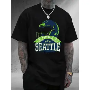 Men'S Seattle Football Team Graphic Tee - Made from 100%, Casual Design Featuring a Helmet & Football, Ideal for Sports Enthusiasts, Everyday Use & Gifts, Seattle Football Merchandise