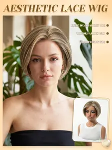【Summer New Arrival】TOPSHE MONO 5.5x5 Rooted Ash Brown Blonde Short Bob Wig, 8 Inch HD Glueless Lace Front Synthetic Fiber Wig, Breathable Cap, Heat Resistant, Natural Short Hair for Daily Wear, Beginner Friendly, Versatile for Parties & All Occasions