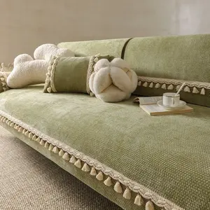 Trendy Chenille Sofa Cover, Slipcovers for Couches and Sofas, French Fringe High Aesthetic, Pet-Friendly, Thick Durable Non-Slip Soft Sofa Protector Pad